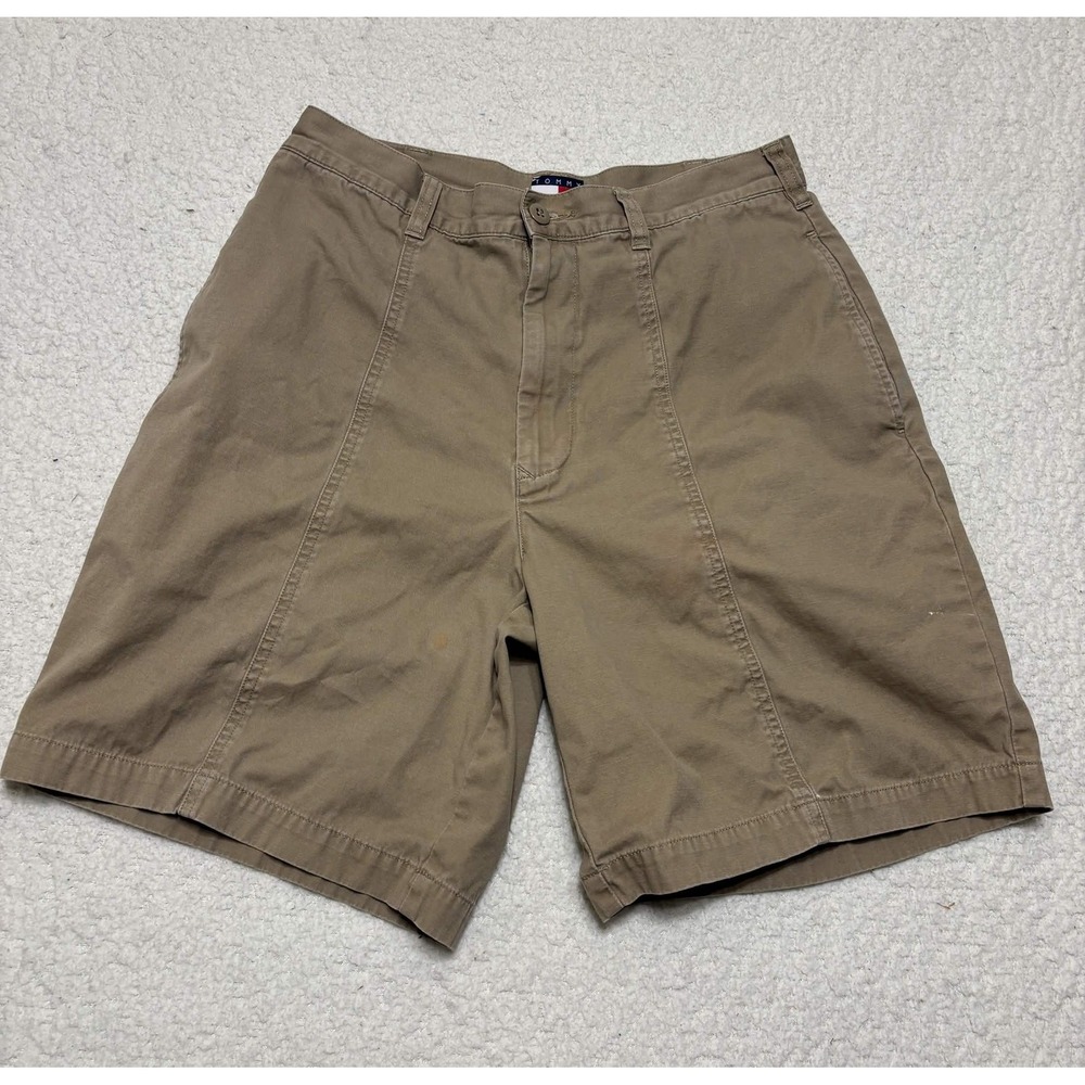 Tommy Hilfiger Mens Shorts 30 Flat Front Khaki 100% Cotton Solid Size 30 Twill